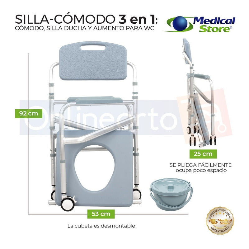 Silla Comodo Aumento Ducha Para Wc Baño 3 En 1 Aluminio