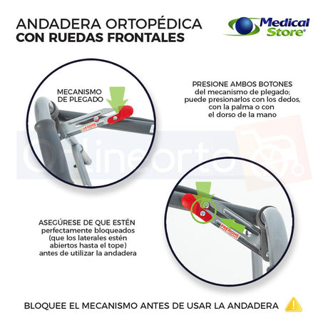 Andadera Ortopédica Plegable Acero Con Ruedas