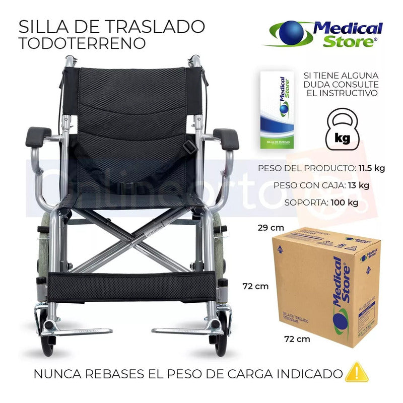 Silla De Ruedas Traslado Ligera Compacta Gris Medical Store