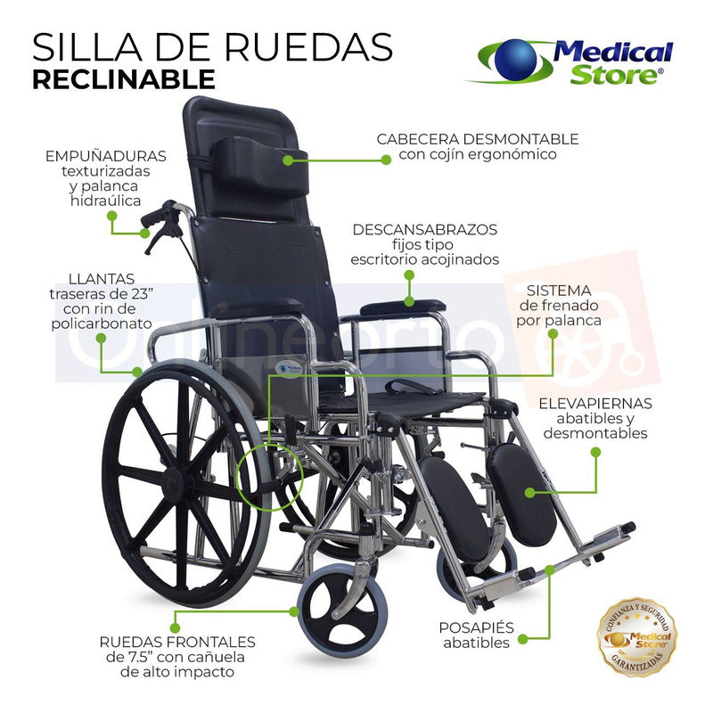 Silla De Ruedas Reclinable Cromada Lujo Marca Medical Store