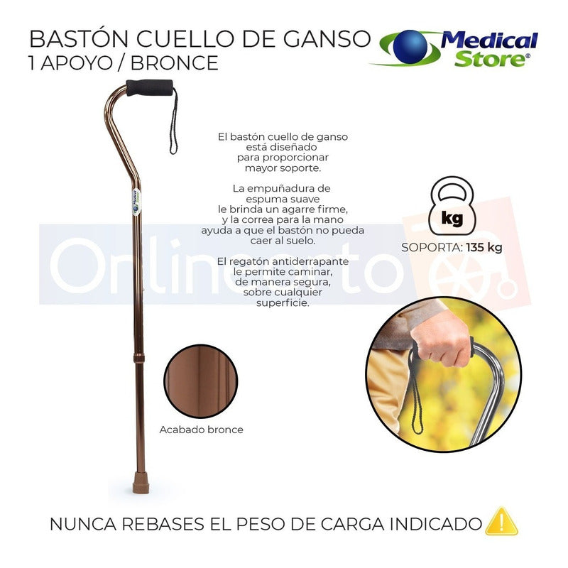 Bastón Cuello Ganso Ajustable De 1 Apoyo