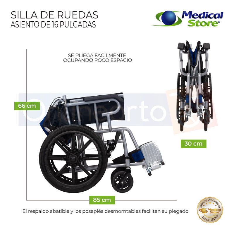 Silla De Ruedas Traslado Ligera Compacta Gris Medical Store