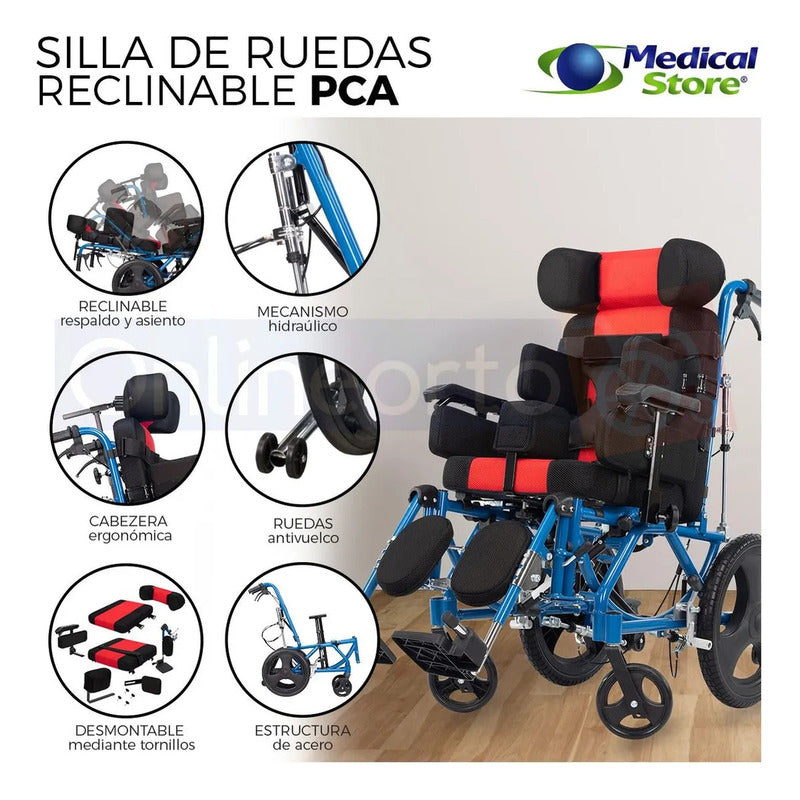 Silla De Ruedas Para Parálisis Cerebral Infantil Reclinable 180° Soporte Acolchado Plegable Segura Ergonómica Ajuste Piernas/torso Antivuelco