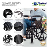 Silla De Ruedas Ligera Traslado Plegable Compacta Con Freno