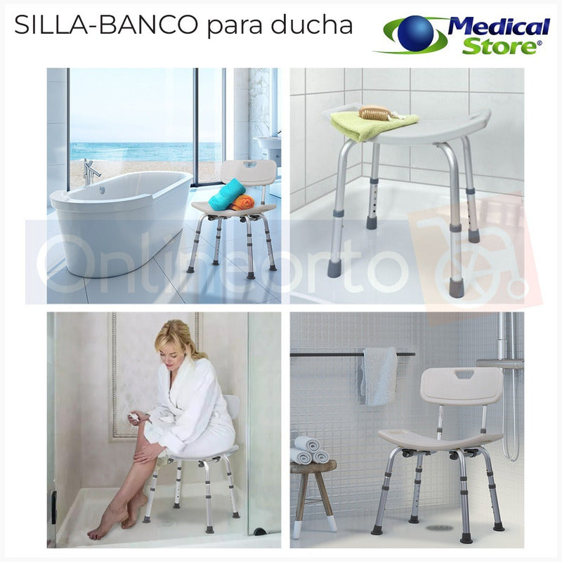 Silla Ducha Baño Respaldo Aluminio Altura Ajustable Drive