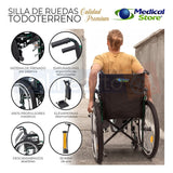 Silla De Ruedas Neumática Traslado Plegable Todo Terreno