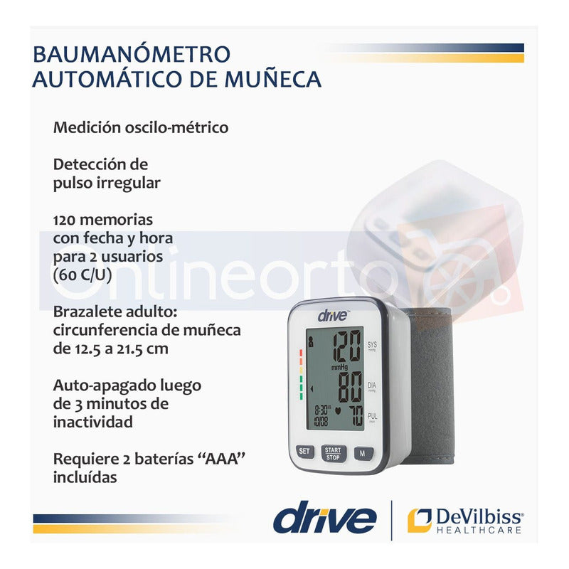 Baumanometro Automatico Digital De Muñeca Marca Drive Medica