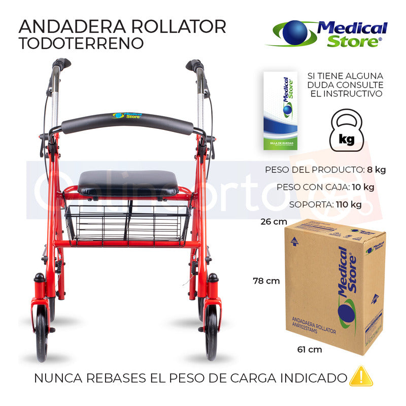 Andadera Ortopedica Rollator Asiento Silla Adulto Todo Terre