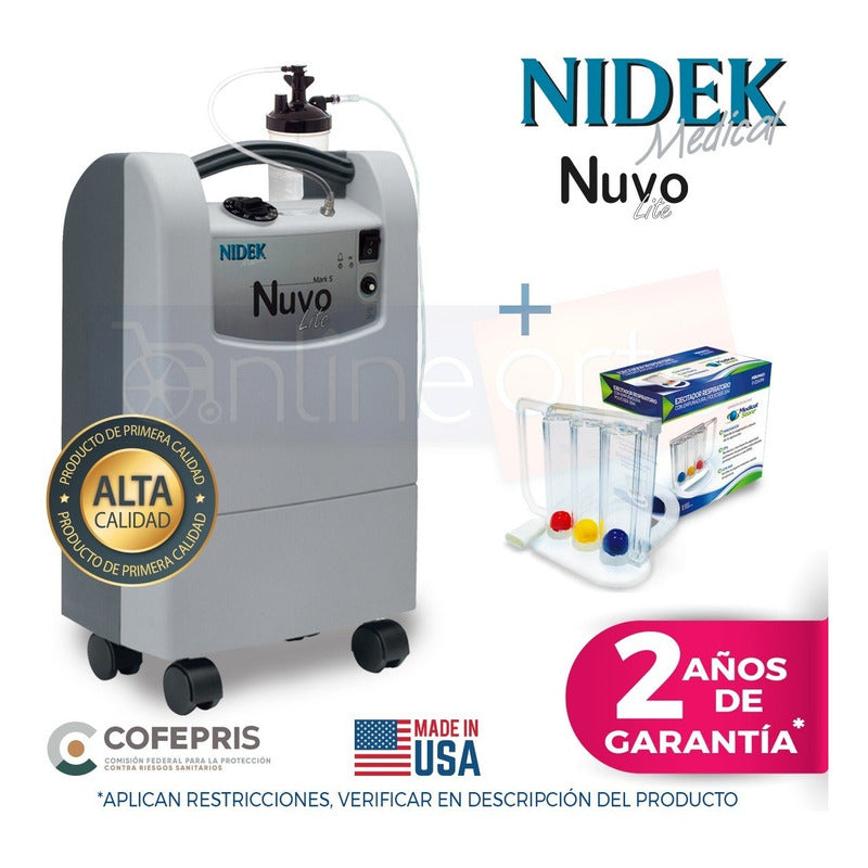 Concentrador De Oxigeno 5 Lts Nuvo Lite Nidek + Inspirómetro