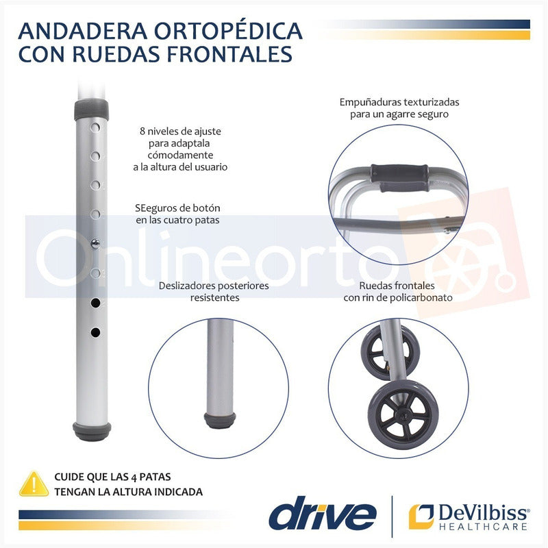 Andadera Ortopédica De Lujo Aluminio Ligera Con Ruedas Drive