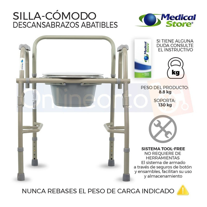 Silla Comodo Aumento Ducha Para Wc Baño 3 En 1 Medical Store