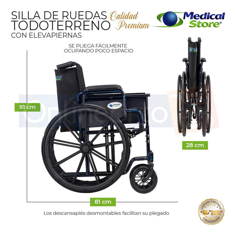 Silla De Ruedas Ligera Todo Terreno Acero Plegable Compacta