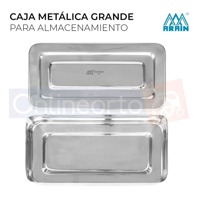 Caja Metalica Grande Instrumental Inox 20 X 10 X 4 Cm