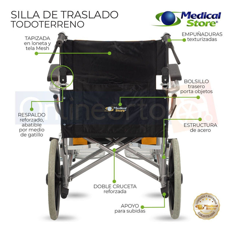 Silla De Ruedas Ligera  Plegable Traslado Compacta Con Freno