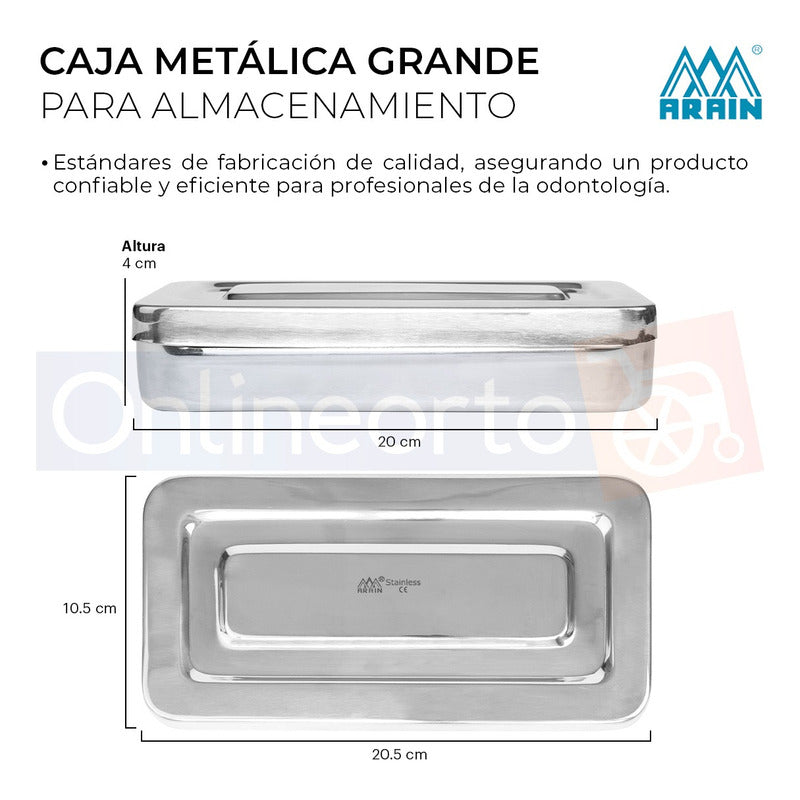 Caja Metalica Grande Instrumental Inox 20 X 10 X 4 Cm