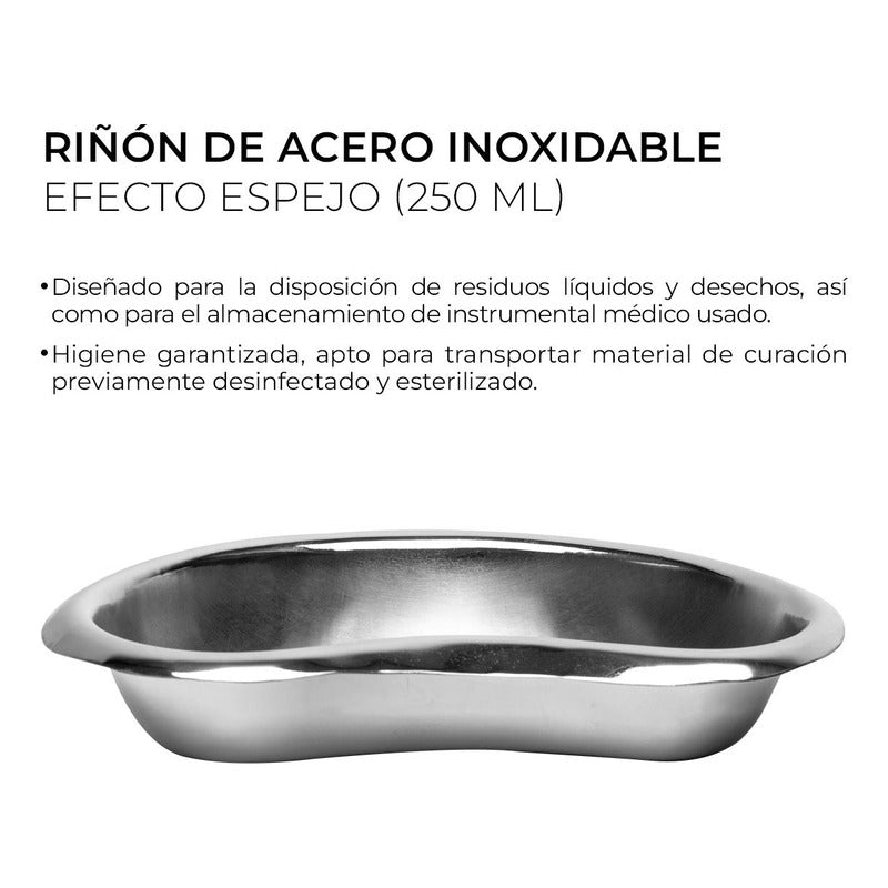 Bandeja Riñon Acero Inoxidable Medico 250 Ml Efecto Espejo