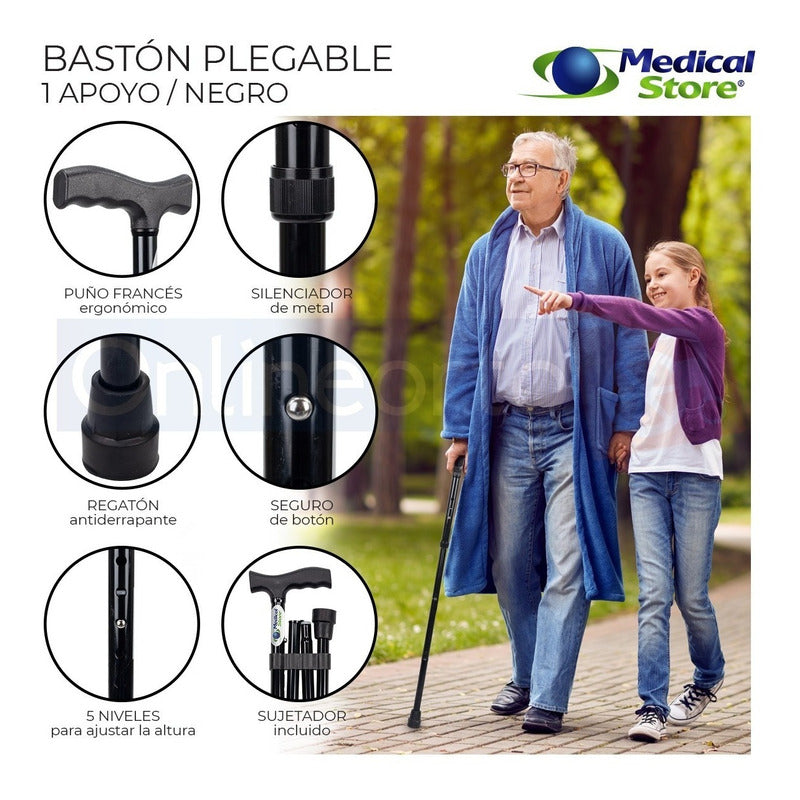 Baston Plegable Con Altura Ajustable Marca Medical Store