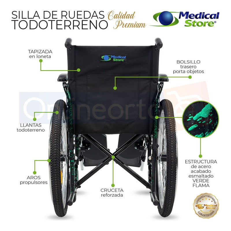 Silla De Ruedas Neumática Traslado Plegable Todo Terreno