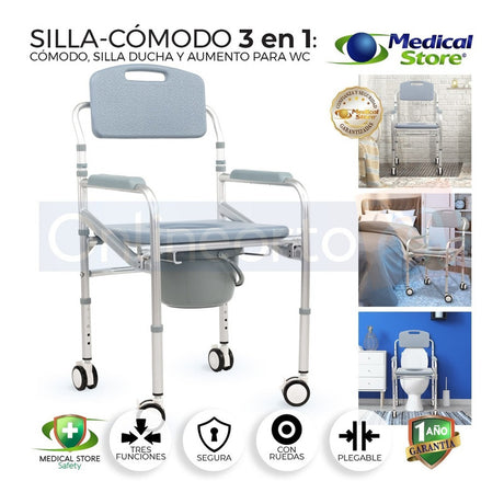 Silla Comodo Aumento Ducha Para Wc Baño 3 En 1 Aluminio