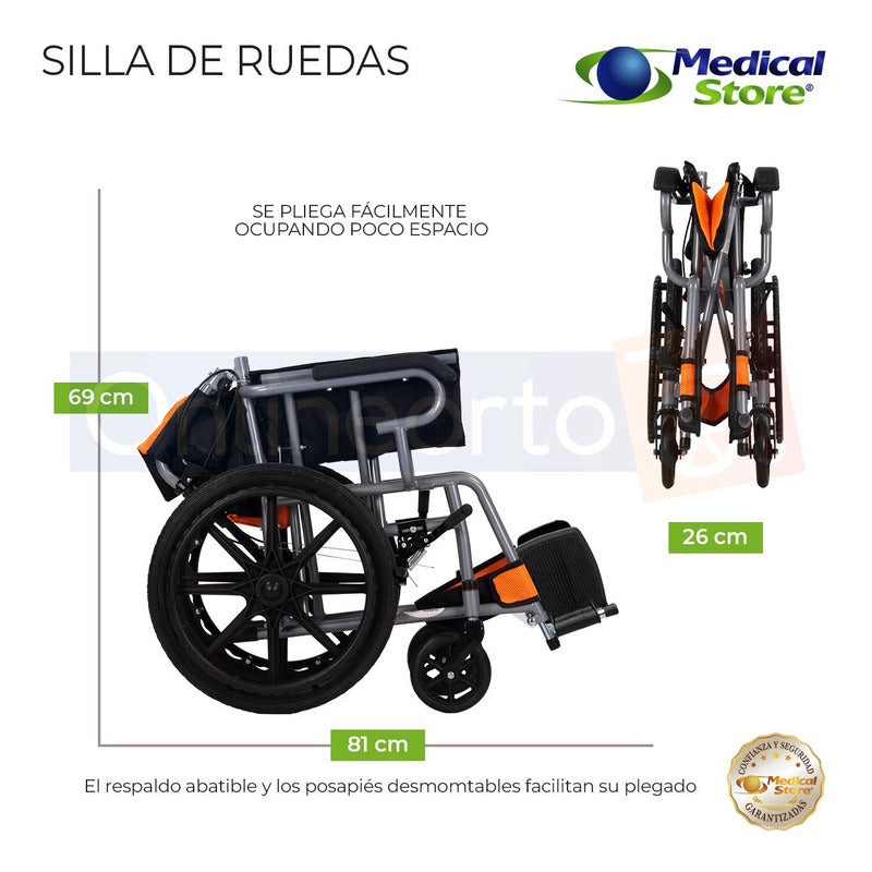 Silla De Ruedas Ligera Traslado Plegable Compacta Con Freno