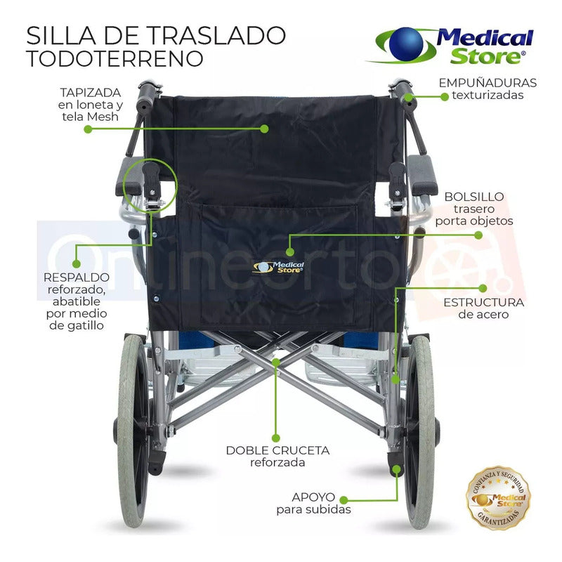 Silla De Ruedas Traslado Ligera Compacta Gris Medical Store