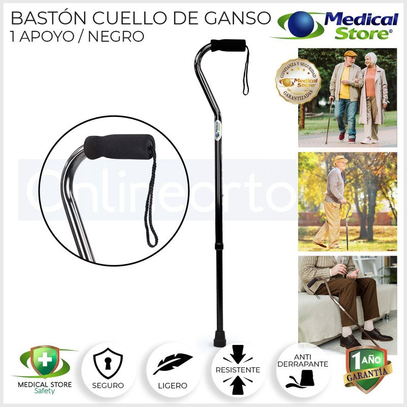 Bastón Ajustable De 1 Apoyo Cuello Ganso