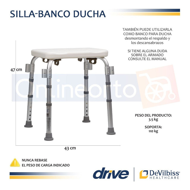 Silla Ducha Baño Ajustable Brazos Respaldo Drive Envio Grat.