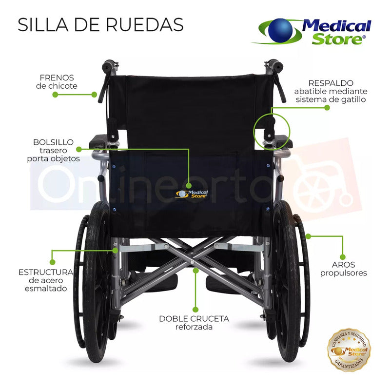 Silla De Ruedas  Traslado Plegable Ligera Compacta Con Freno