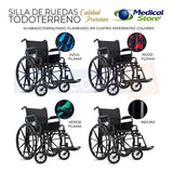 Silla De Ruedas Todo Terreno Traslado Acero Plegable Ligera