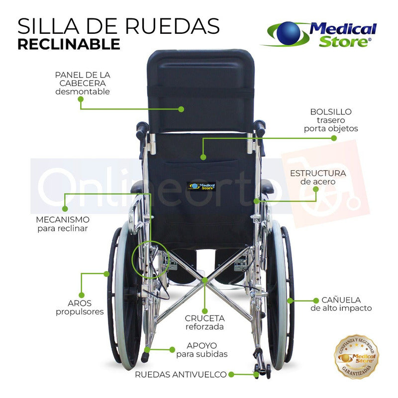 Silla De Ruedas Reclinable Cromada Lujo Marca Medical Store