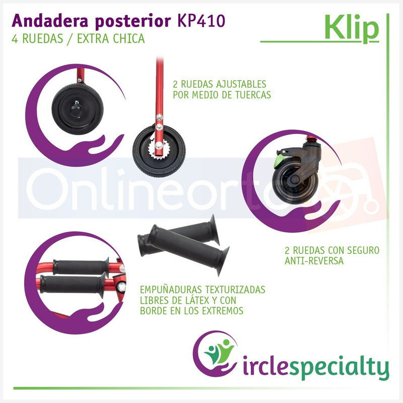 Andadera Posterior Klip Especializada Extra Chica 4 Ruedas