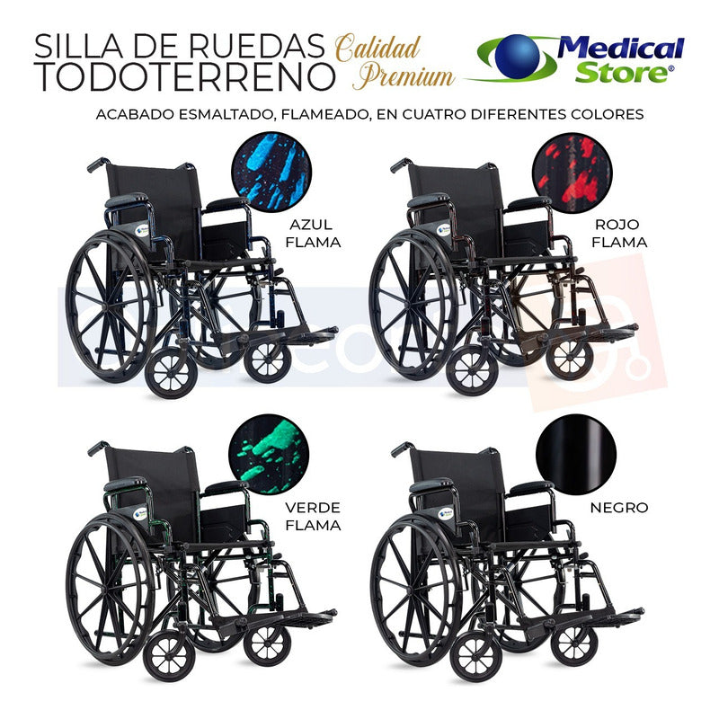 Silla De Ruedas Todo Terreno Traslado Acero Plegable Ligera