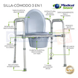 Silla Comodo Aumento Ducha Para Wc Baño 3 En 1 Plegable Ms