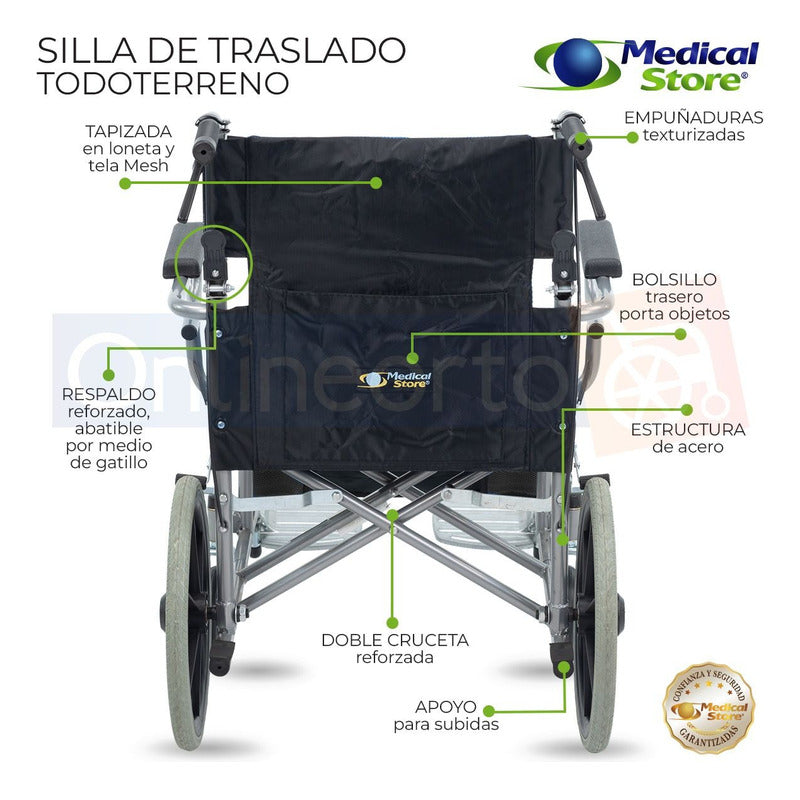 Silla De Ruedas Ligera  Plegable Traslado Compacta Con Freno