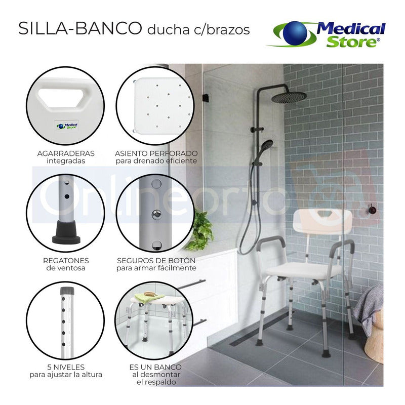 Silla Ducha Baño Ajustable Brazos Respaldo Drive Envio Grat.