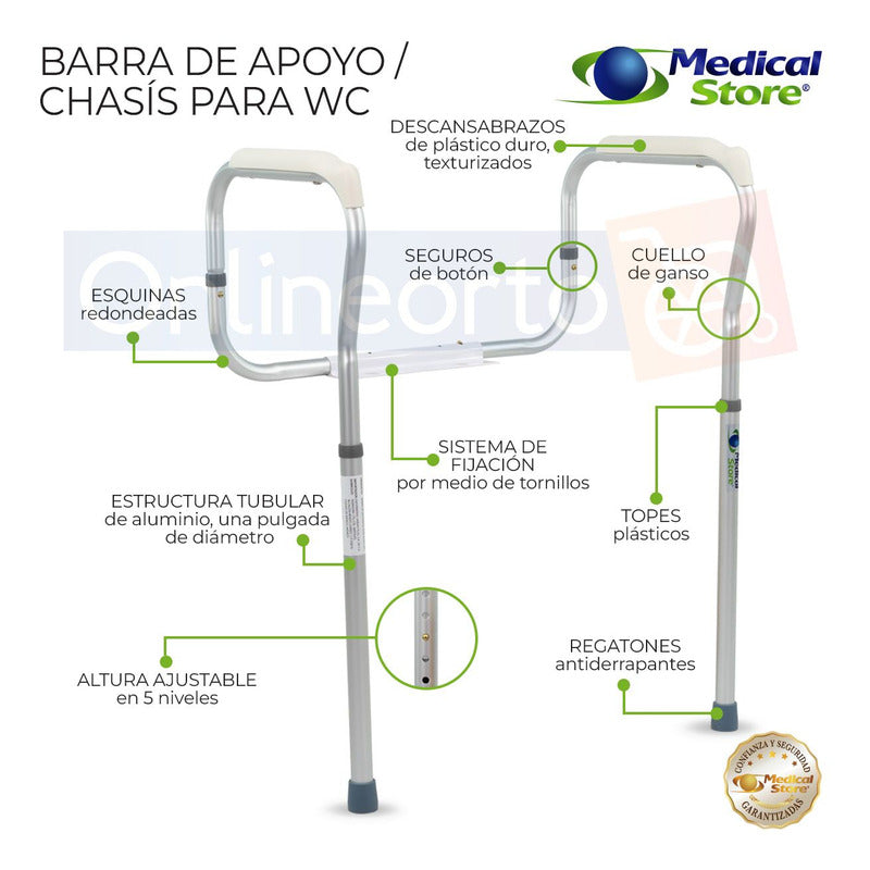 Barandales Chasis Barra Para Baño Wc Aluminio Medical Store