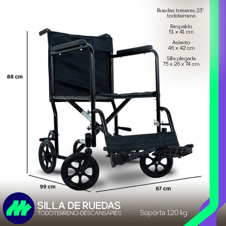 Silla De Ruedas Traslado Plegable Ligera Compacta Freno