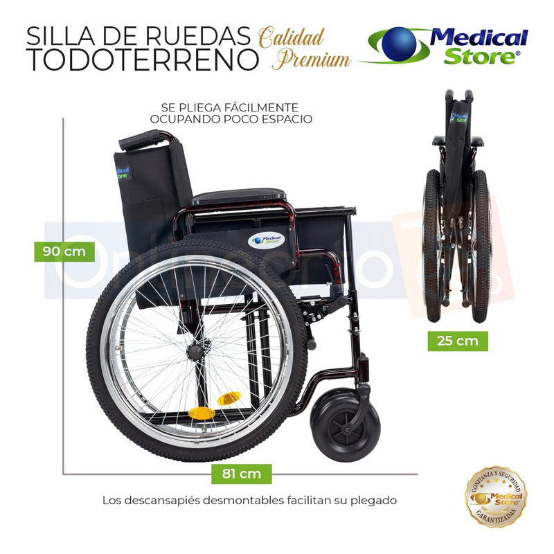 Silla De Ruedas Traslado Neumática Todo Terreno Ligera