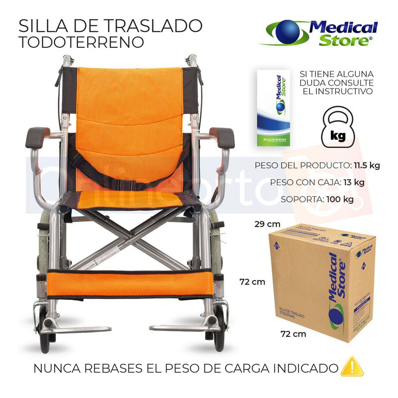 Silla De Ruedas Traslado Plegable Ligera  Freno Compacta