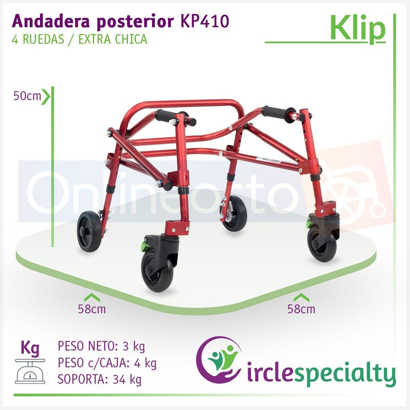 Andadera Posterior Klip Especializada Extra Chica 4 Ruedas