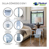 Silla Comodo Aumento Ducha Para Wc Baño 3 En 1 Plegable Ms