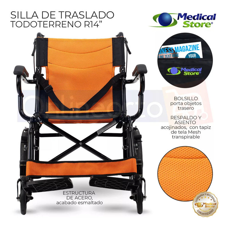 Silla De Ruedas Traslado Ligera Compacta Gris Medical Store