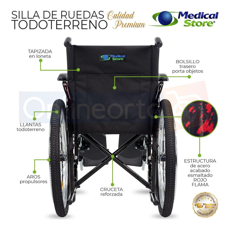 Silla De Ruedas Traslado Neumática Todo Terreno Ligera