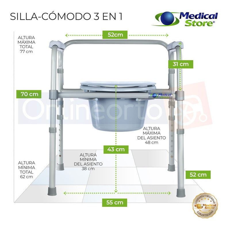 Silla Comodo Aumento Ducha Para Wc Baño 3 En 1 Plegable Ms