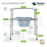 Silla Comodo Aumento Ducha Para Wc Baño 3 En 1 Plegable Ms