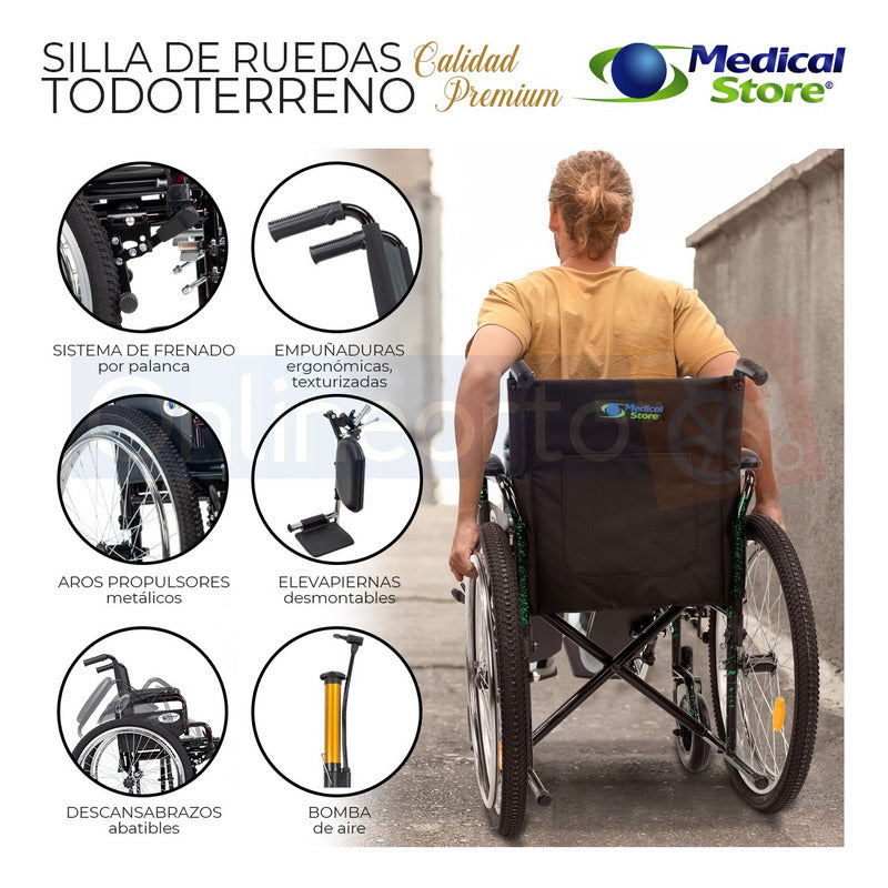 Silla De Ruedas Traslado Neumática Todo Terreno Ligera