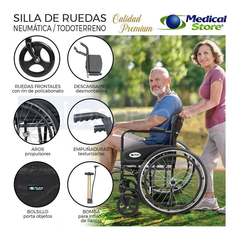 Silla De Ruedas  Traslado Plegable Ligera Compacta Con Freno