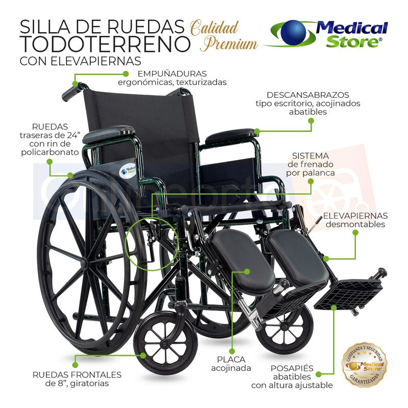 Silla De Ruedas Ligera Todo Terreno Acero Plegable Compacta