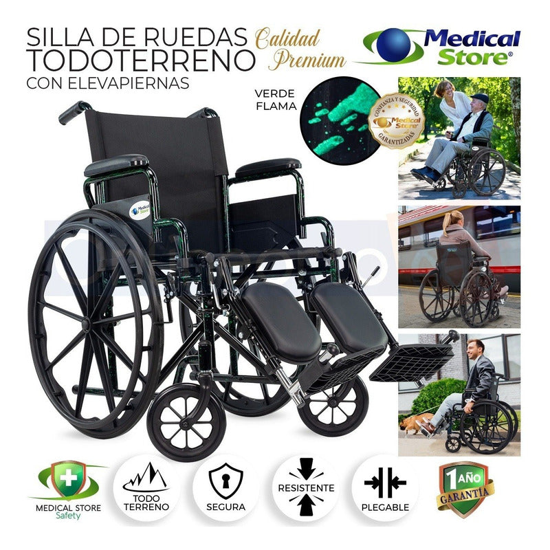 Silla De Ruedas Ligera Todo Terreno Acero Plegable Compacta