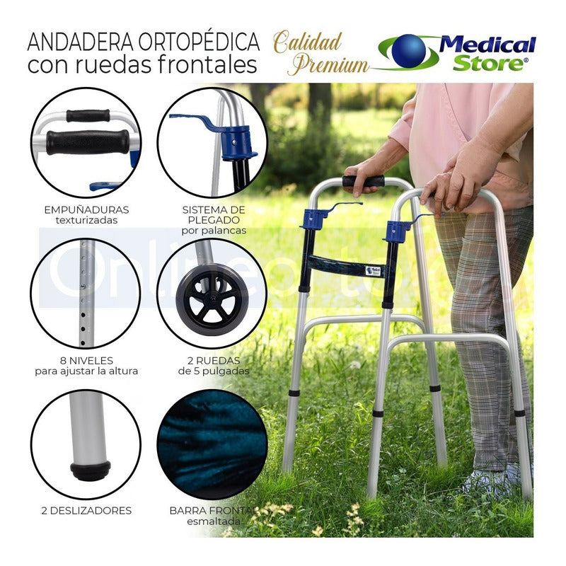 Andadera Ortopedica Adulto Ligera Aluminio Ruedas Plegable